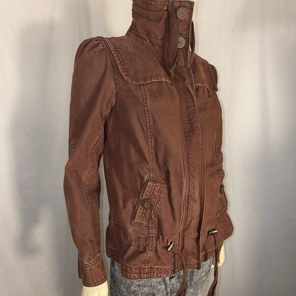 Y2K Mossimo Supply Co Brown Utility Jacket Women’s M | 2000s High Neck Zip Cargo - Picture 2 of 14